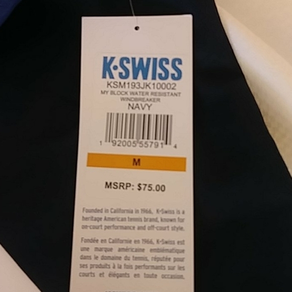 K-SWISS MY BLOCK WATER RESISTANT WINDBREAKER NWT - Picture 7 of 13